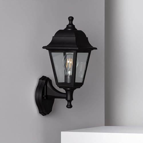 LEDKIA LIGHTING - Lámpara de Pared Exterior Mini Villa | Soporte para Bombilla E27 | IP44 para Interiores y Exteriores | Diseño Compacto | Fácil Instalación, Negro, Polipropileno