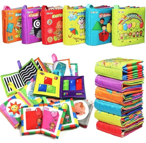 teytoy My First Soft Book, 6 PCS Nontoxic Fabric Baby Cloth Books Early Education Toys Activity Crinkle Cloth Book for Toddler, Infants and Kids Perfect for Baby Shower (New Version)