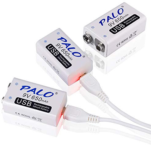 CITYORK Baterías USB 9V 650mAh, baterías Recargables de polímero de Iones de Litio de Alta Capacidad y Baja autodescarga con Puerto de Carga Micro USB (Paquete de 3)