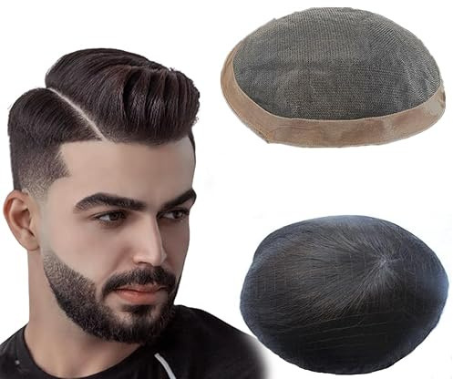 NLW Fine Mono Mens Toupee Hair Replacement Human Hair System Natural Black Hair Prosthesis Straight hair Piece for men Base 8x10