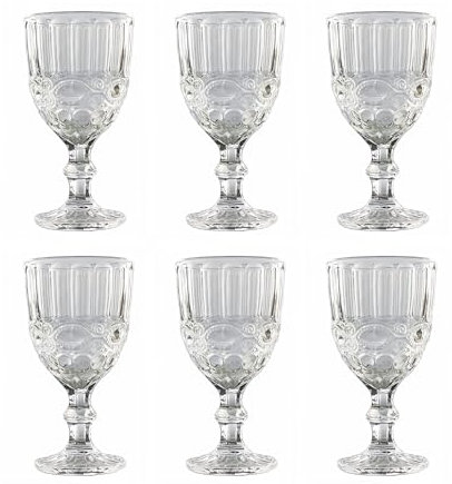 GMMH Vintage Wine Glass Set, 6x Glasses & Water Jug, Modern Vintage Look, 0.25l Capacity, Dishwasher Safe, Glass