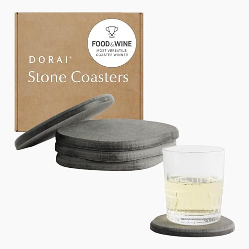 Dorai Home Stone Coasters Set - Diatomaceous Earth Water-Absorbing Drink Coaster for Coffee Table, Kitchen or Bar, Modern Stone Appearance | Slate - Set of 4