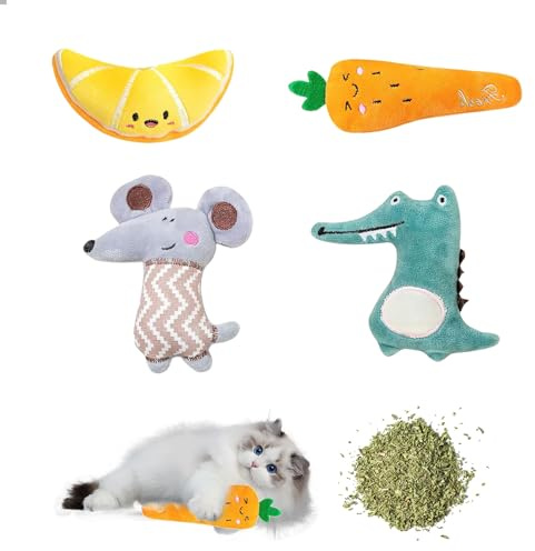 Moguri 4 juguetes de hierba gatera, juguete para gatos con hierba gatera, juguete para gatos autoempleo Catnip Toy Cat Toys, cojín de hierba gatera, juguete de peluche para gatos