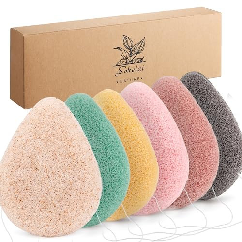 Éponge Konjac - Lot de 6 Éponges Visage Naturelles pour Nettoyage Doux et Exfoliation, Accessoire Bio pour Routine Beauté