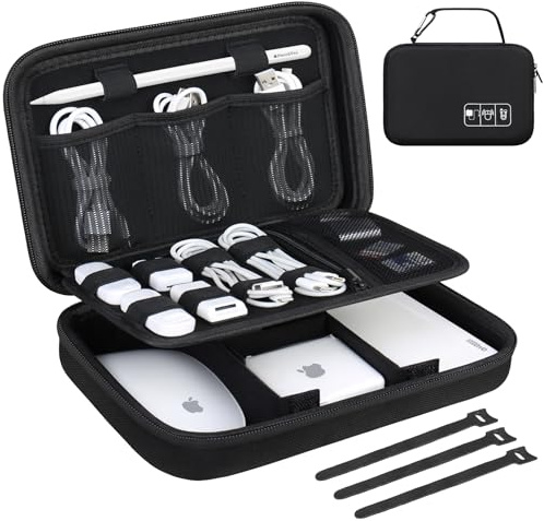 Lacdo Hard Travel Electronic Organizer Fodral för MacBook Strömadapter Laddare, Kablar, Sladdar, Apple Pencil, Mus, Power Bank, USB-minne, SD-kort EVA Skyddande Bärbara Tillbehör Väska, Svart