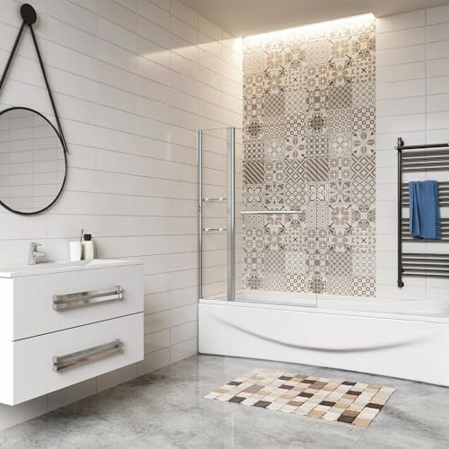 Pare-baignoire 100cm pivotant 180° en verre trempé clair Hauteur 140cm, paroi de baignoire, écran de douche avec 2 étagères