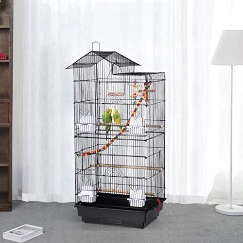 Cage Oiseau sur Pied Voliere Oiseaux, Cage à Oiseaux Portable sur Pied volière avec Plateau Amovible (46 * 35.5 * 99cm)