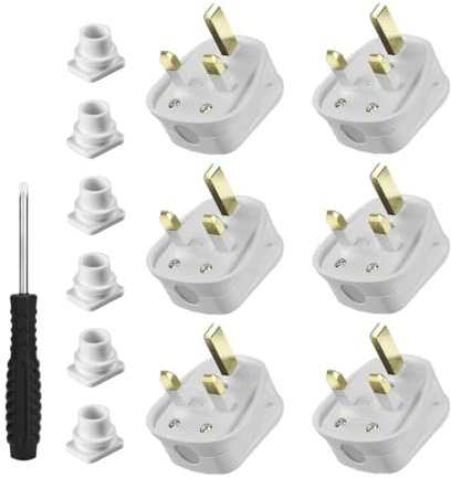 FLARE LIGHTING Pack of 6 UK Plugs 3 Pin with 13 AMP (White), Fused Plug, Heavy Duty Electrical Plug, Durable for Electrical Appliances, 240V, Rewireable Plug