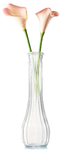 Vaso in vetro trasparente da 20 cm, realizzato a mano, a stelo singolo, collo stretto, bottiglie di vetro decorative verticali per fiori, centrotavola, festa di nozze, decorazione per casa e ufficio