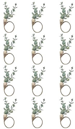 Qeunrtiy Ronds de Ensemble de 12 Ronds de en Bois D'Eucalyptus Rustique Boho Feuille Bois Perle Ferme Rond de Porte