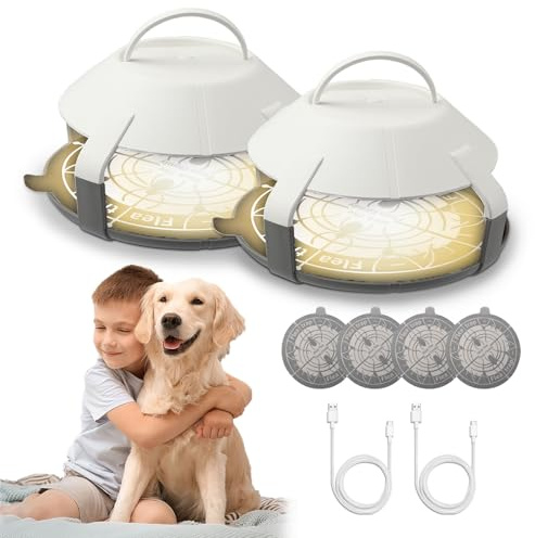 loppfälla set, 2 stycken, 4 klistermärken och 2 loppförstörare klistermärken klibbiga, för husdjur hushållshåll, sovrum, vardagsrum