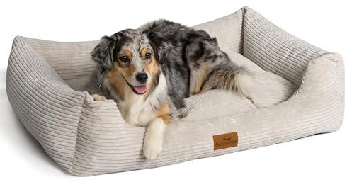 Orthopädisches Hundebett aus Cord, Waschbar, Ergonomisches Hundesofa mit herausnehmbarem Liegekissen, Hundekorb OEKO® TEX zertifiziert & Made in EU, Für kleine, mittelgroße & große Hunde (Beige, L)