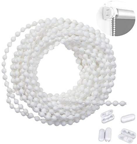 5M White Roller Blind and Roman Shade Blind Beaded Chain Cord White Plastic Roller Blind Chain Repair,6-Pack Bead Buckles