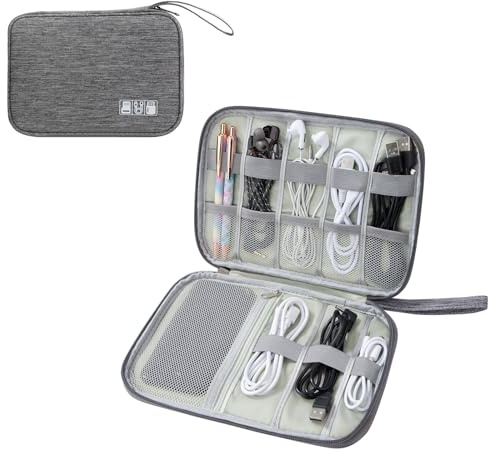 Tunejoy Borsa Accessori Elettronica da Viaggio Portatile Custodia Organizzatore per Cavi Impermeabile per Disco Rigido Unità USB Caricabatterie Cuffie 24x16,5x1,8 cm Grigio