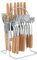 AVEKI Cutlery Set with Stand, 24 PCS Stainless Steel Hanging Silverware Flatware Sets Service for 6 Person, Kitchen Utensil Tableware Set Includ Fork Spoon Knife for Home Festival Party (Wooden)