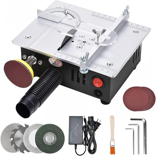 Mini scie circulaire de table multifonctionnelle, 4 lames et 7 vitesses réglables, portable, avec disque abrasif, lame de scie réglable en hauteur de 0,1 à 15 mm, pour le travail du bois, plastique