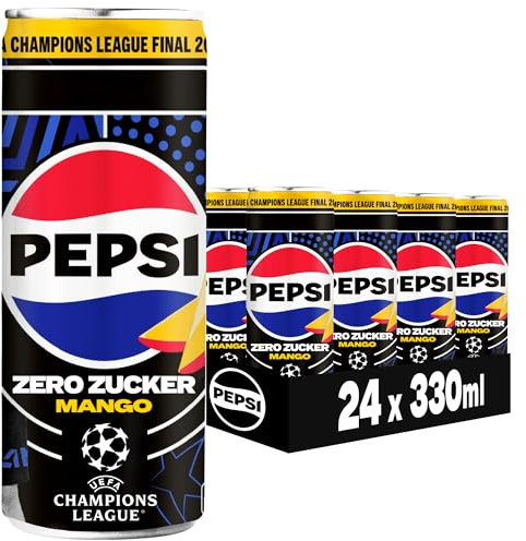 Pepsi Zero Zucker Mango, Das zuckerfreie Erfrischungsgetränk von Pepsi ohne Kalorien, Koffeinhaltige Cola mit Mango Geschmack in der Dose, EINWEG (24 x 0.33 l) (Verpackungsdesign kann abweichen)