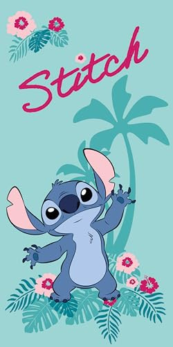 Jerry Fabrics Disney Stitch, telo mare e bagno, 70 x 140 cm, asciugamano morbido e assorbente per bambini, design vivace Lilo e punto, perfetto per spiaggia, piscina o bagno, asciugamano
