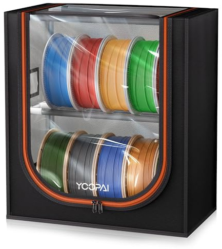 YOOPAI Scatola Portafilamenti per Stampanti 3D, 2 Ripiani in Metallo con Coperchio Trasparente & Essiccante – Per 12 Bobine (PLA, ABS, PETG, TPU), Design a Tenuta, Compatta per Officina e Casa