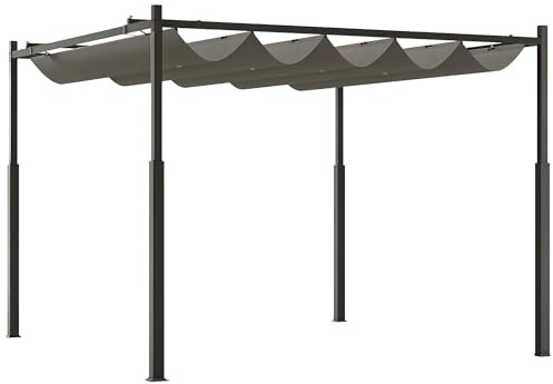 Outsunny Pergola Coulissante Rétractable 3x3 m Fixation Magnétique Gris
