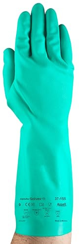 Alphatec Solvex 37-155 Nitrile Industrial Unflocked Chemical-Resistant Gloves for Food, Mechanics, Utilities - XL, Green (12 Pairs)