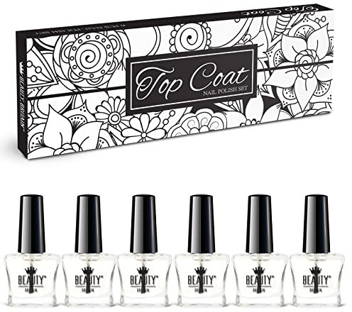 6 x Vernis à Ongles Base Coat & Top Coat par Beauty4Britain, Vernis à Ongles Transparent 2 en 1, 6 х 5 ml. Lisse, Fixe et Protège. Boîte Cadeau Incluse.