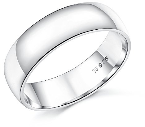 6mm D-Shape Heavy Weight Sterling Silver Wedding Band Ring In Sizes Complete With Gift Box (R)