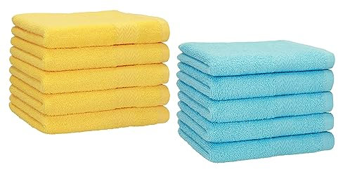 Betz 10 Stück Gästehandtücher Premium 100% Baumwolle Gästetuch-Set 30x50 cm Farbe gelb und türkis