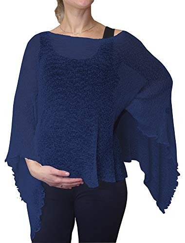 Ikat damer moderskap graviditet täcka upp cape virkad spets fisknät fladdermusponcho, Denim blå, one size