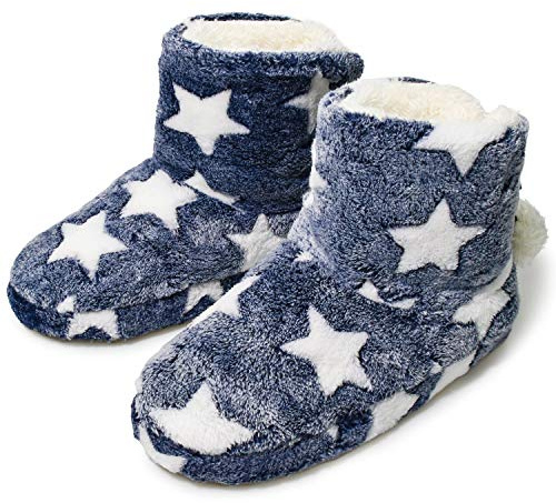 AONEGOLD Zapatillas Mujer Invierno Cerradas Pantuflas Cómoda Casa Interior Estrella Botas Peluche Zapatos Antideslizante Esponja