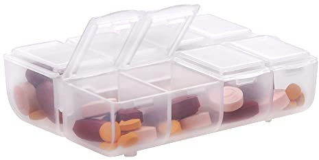 kwmobile Kunststoff Medikamentenbox mit 8 Fächern - Tablettenbox 7,5 x 6,3 x 2,5 cm - Tablettendose Box - Pillendose Dose Matt Transparent