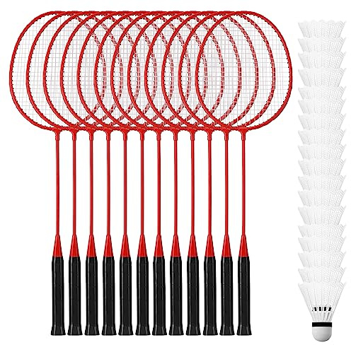 Wettarn 12 Pcs Badminton Rackets with 18 Nylon Badminton, Badminton Racquet Bulk, Shuttle Badminton Set for Adults Teenagers Youth Beginners Advanced Player Backyard Gym Beach Outdoor (Red)