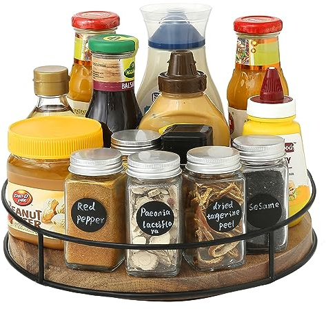 YUNISS Lazy Susan vridbart köksskåp, roterande kryddbricka, kryddförvaring för roterande kök, 360° roterande kryddhållare för garderob, kylskåp bord (26 cm, träfärg)