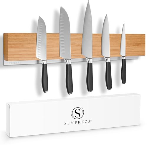 SEMPREZA® Magnetleiste Messer | 40cm | Eichenholz & Edelstahl | zum Kleben oder Schrauben | Messerhalter magnetisch | Messerleiste magnetisch | Magnet Messerhalter selbstklebend