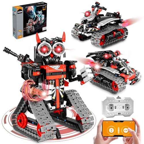 MOJINO Technic Robot Juguete Transformable, 3en1 Juego de Construcción de Robots Robot Programable con App y Mando a Distancia, Ideas de Regalos para Niños de 6 7 8 9 10 11 12 + Años