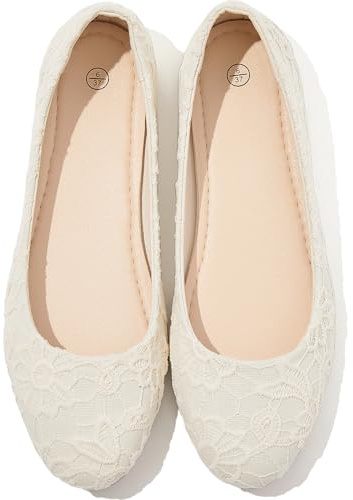 Dress Shoes for Women Round Toe Flats Shoes Lace Ballet Flats Dressy Comfortable Foldable Flats Low Heel(Beige.us10)