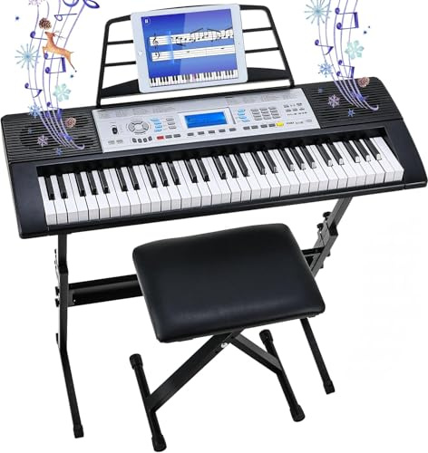 LIFERUN Keyboard Piano 61 Tasten, Digital Klavier-Keyboard Set, mit Ständer, Hocker, 500 Sounds & 3-stufiger Lehrmodus,Doppellautsprechern,LCD-Bildschirm, Electronic Keyboards kinder