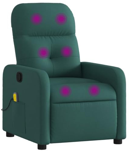 vidaXL Poltrona Massaggiante Reclinabile Verde Scuro in Tessuto