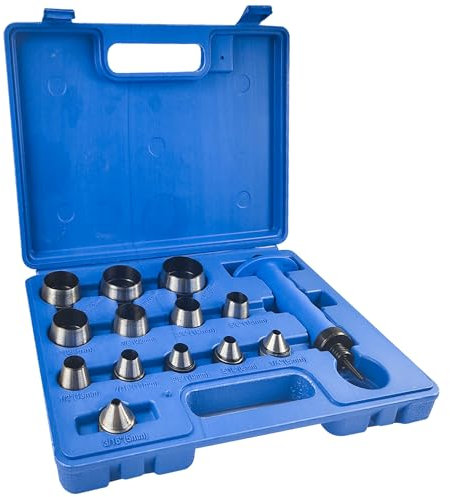 14 Stücke Locheisen, 5-35 mm Locher Set, Lochstanzer Metall mit Griff und Aufbewahrungsbox, Lochstanzer Aus Legiertem Stahl, Leder Werkzeug, Geeignet für die Herstellung von Lederhandwerk