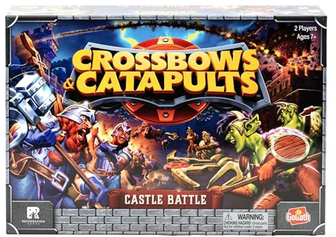 Goliath Crossbows & Catapults, Strategiskt brädspel för barn från 7 år, Katapult vs slottsstrid, Spel för 2 spelare, Genomsnittlig varaktighet från 20 till 30 Minuter