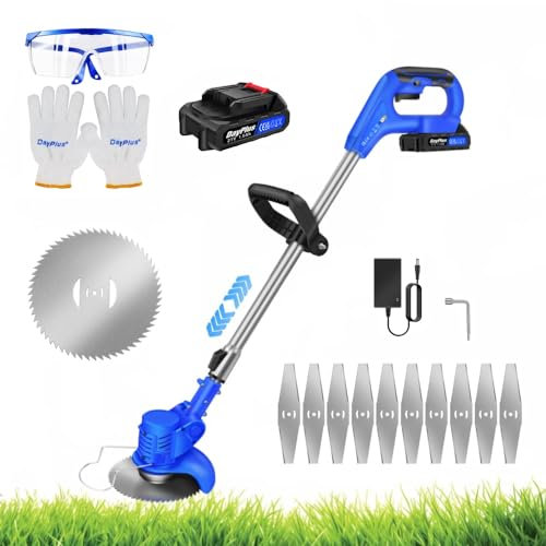 21V Coupe-Herbe sans Fil,Telescopique Débroussailleuses,Coupe-Herbe électrique Portatif Coupe-Herbe Jardin,pour Le Nettoyage du Jardin, Les Mauvaises Herbes（avec 2 Batteries）