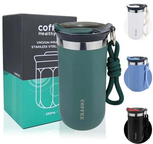 Disoza 350 ml Thermobecher Kaffee to go Kaffeebecher Thermobecher Travel Coffee Mug Kaffeebecher to go Grün Thermo Becher mit Deckel Termokaffeebecher Thermotasse Trinkbecher mit Deckel