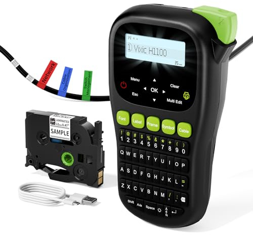 Vixic Label Maker Machine, H1100 Label Makers with Backlit Screen, Portable Label Maker Waterproof-Labels Handheld Labeler with Keyboard, Industrial Labeling Machine for Cable Wire Network