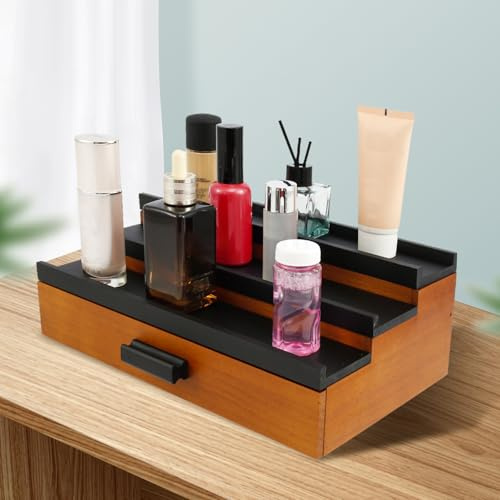 Sutowe Espositore per profumi, a 3 ripiani, con cassetto, in legno, organizer per profumi, da collezione, per camera da letto, smalti, fiere, fiere e oggetti da collezione (A)