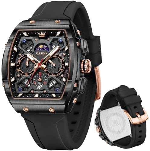 OLEVS Square Black Mens Watches Fashion Military Sport Big Face Chronograph Watch Casual Watches for Men Fashion Reloj para Hombre Business Wrist Watch