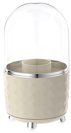 Soporte para brochas de maquillaje a prueba de polvo, giratorio de 360 grados, organizador de maquillaje con 6 compartimentos y tapa, organizador de brochas de maquillaje para organización de encimera