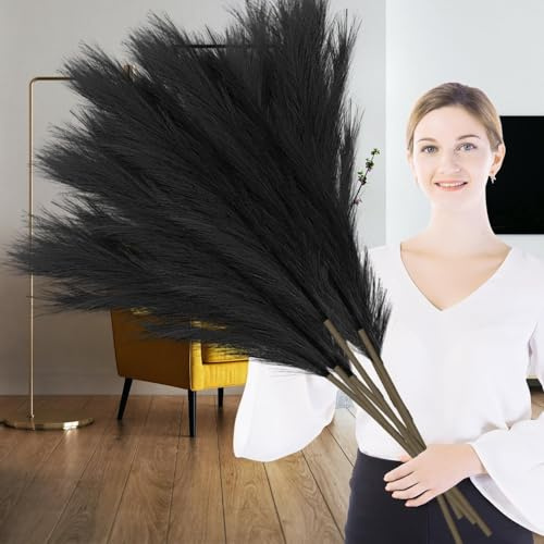 wintfarm 7 ramos de hierba artificial de las Pampas de 100 cm, decoración grande, ramo de flores secas XXL, decoración bohemia para bodas, salón, dormitorio (negro)