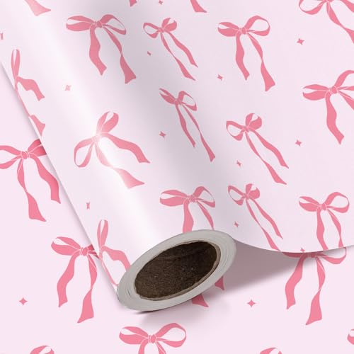 RUSPEPA Rosa rosett omslagspapper rulle – minirulle – 43,2 cm x 5 m – rosa rosettdesign perfekt för alla hjärtans dag, flickors födelsedag, möhippa, babyshower