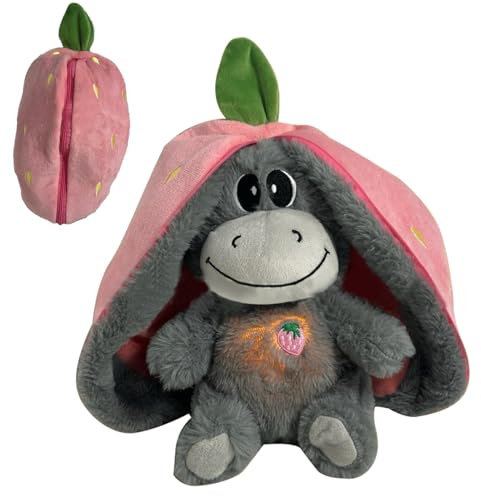 Baoqifong Atmendes Stofftier, Schlafender Plüsch Esel, Weiches Erdbeer Avocado Plüschtier Puppe, Süßes Kuscheltier Versteckspiel Esel Spielzeug, Stressabbau Stofftier Für Schlafende Kinder, 30CM