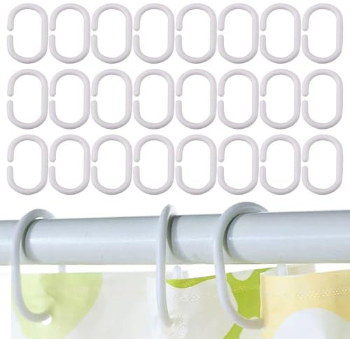 UDNFHL 24 Morceaux De Bagues Suspendues en C, Fournitures D'Installation De Rideaux, Crochets De Rideaux en Plastique, Anneaux Suspendus en Rideau De Douche Et Accessoires De Maison.